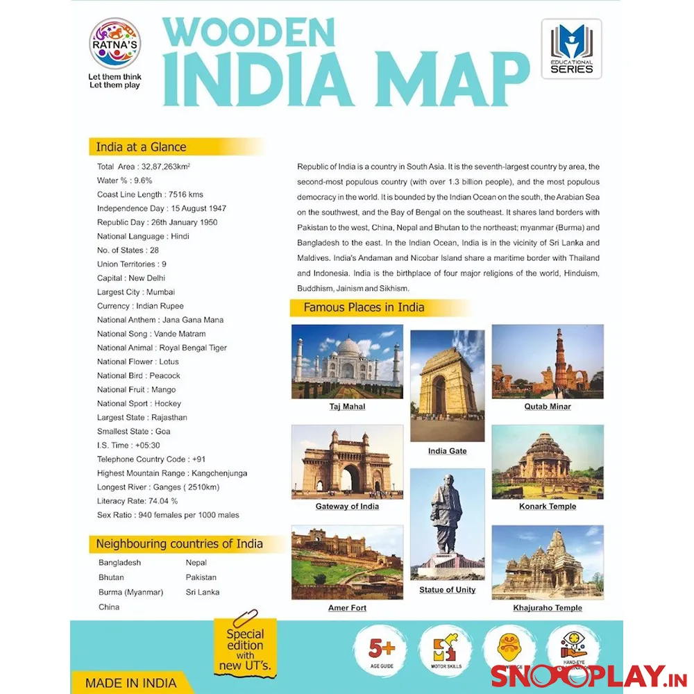 31 Pieces Wooden India Map Puzzle