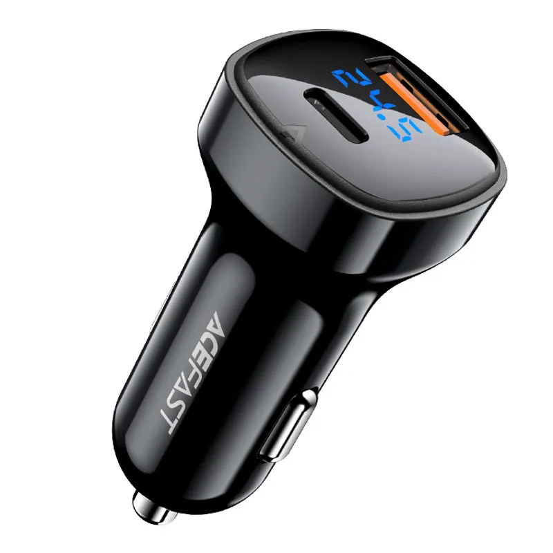 ACEFAST B4 DIGITAL DISPLAY 66W (USB-C USB-A) DUAL PORT CAR CHARGER, 66W Car Charger, Dual Port Car Charger