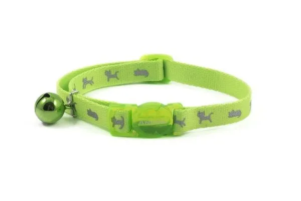 Ancol Safety Buckle Cat Collar Hi Vis Reflective Green - Pack of 3