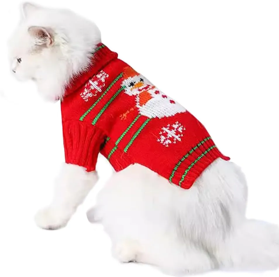 ANIAC Christmas Puppy Sweater Snowman Small Dog Knitwear Snowflake Cat Outfit Pet Winter Clothes Cold Weather Xmas Sweatshirt for Kitten Chihuahua Yorkie XS,Red (Snowman, Small)