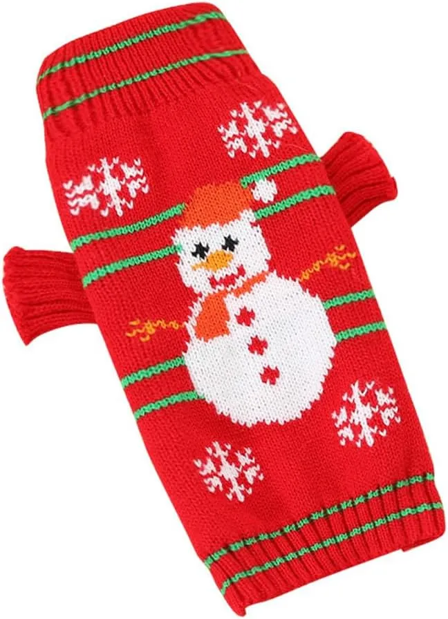 ANIAC Christmas Puppy Sweater Snowman Small Dog Knitwear Snowflake Cat Outfit Pet Winter Clothes Cold Weather Xmas Sweatshirt for Kitten Chihuahua Yorkie XS,Red (Snowman, Small)