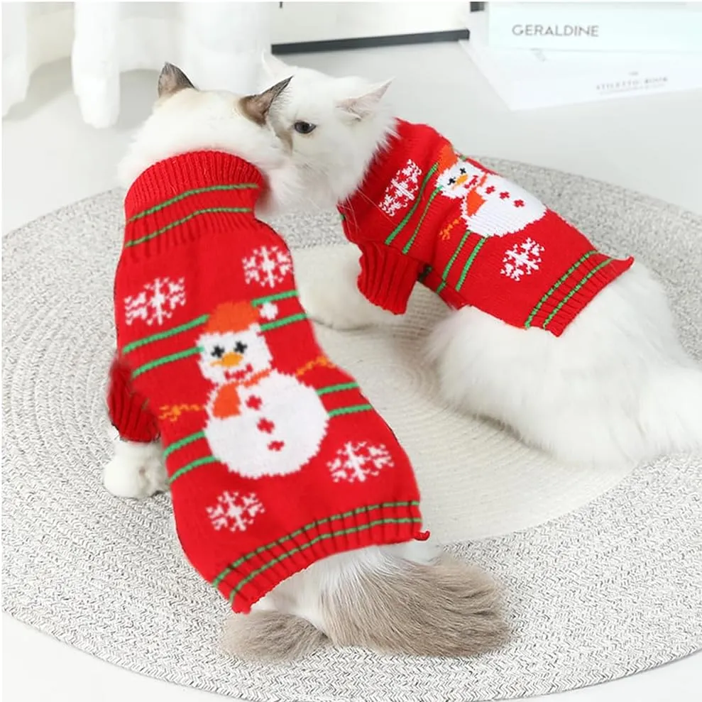 ANIAC Christmas Puppy Sweater Snowman Small Dog Knitwear Snowflake Cat Outfit Pet Winter Clothes Cold Weather Xmas Sweatshirt for Kitten Chihuahua Yorkie XS,Red (Snowman, Small)