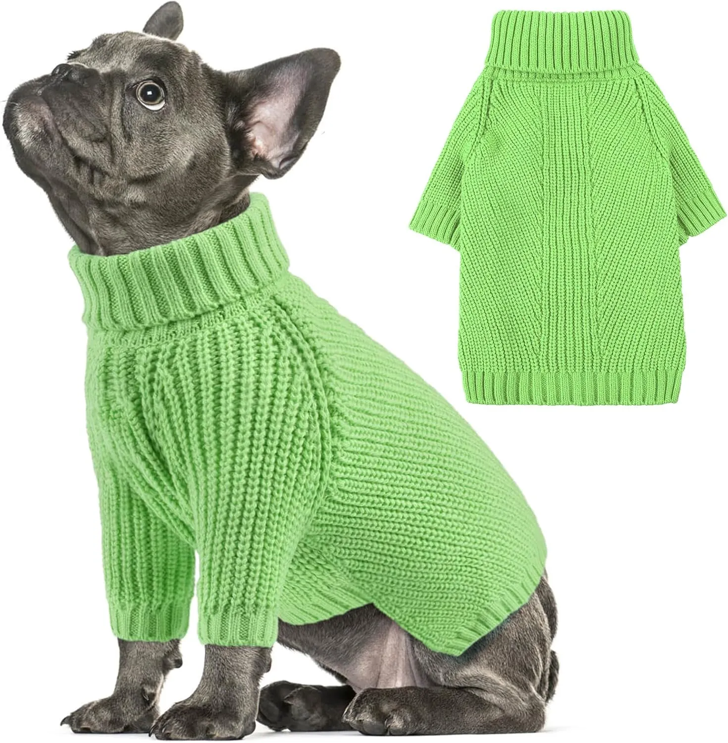 AOFITEE Dog Sweater, Dog Christmas Sweater for Medium Dogs Girls Boys, Solid Knitted Dog Pullover Sweater, Turtleneck Puppy Cat Sweater Warm Dog Sweatshirt for French Bulldog, Boston Terrier, M Green