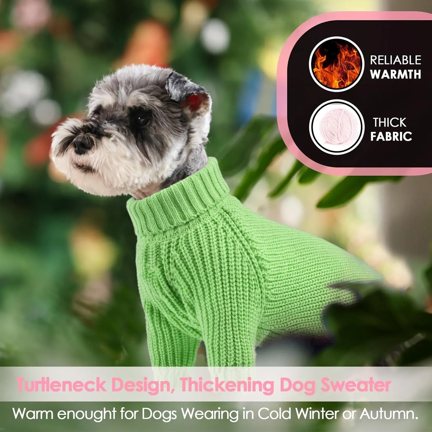 AOFITEE Dog Sweater, Dog Christmas Sweater for Medium Dogs Girls Boys, Solid Knitted Dog Pullover Sweater, Turtleneck Puppy Cat Sweater Warm Dog Sweatshirt for French Bulldog, Boston Terrier, M Green