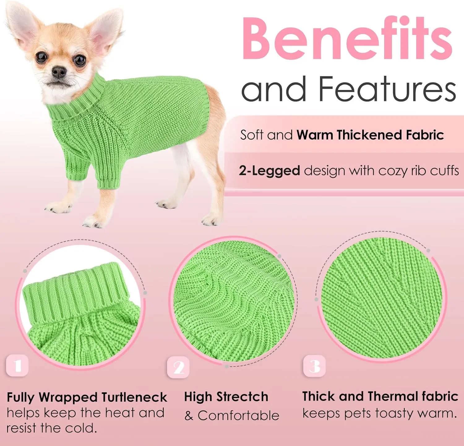 AOFITEE Dog Sweater, Dog Christmas Sweater for Medium Dogs Girls Boys, Solid Knitted Dog Pullover Sweater, Turtleneck Puppy Cat Sweater Warm Dog Sweatshirt for French Bulldog, Boston Terrier, M Green