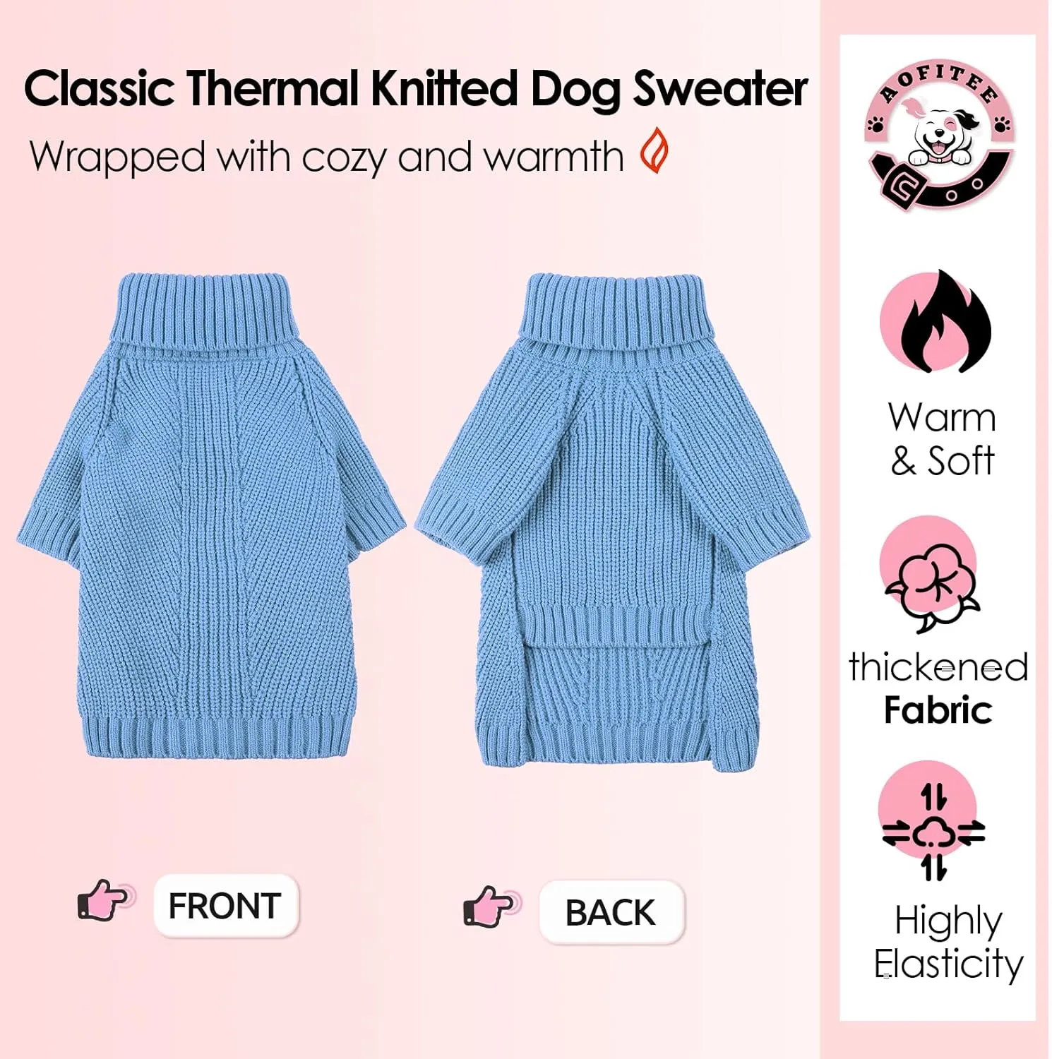 AOFITEE Dog Sweater, Dog Christmas Sweater for Medium Dogs Girls Boys, Solid Knitted Dog Pullover Sweater, Turtleneck Puppy Cat Sweater Warm Dog Sweatshirt for French Bulldog, Boston Terrier, M Green