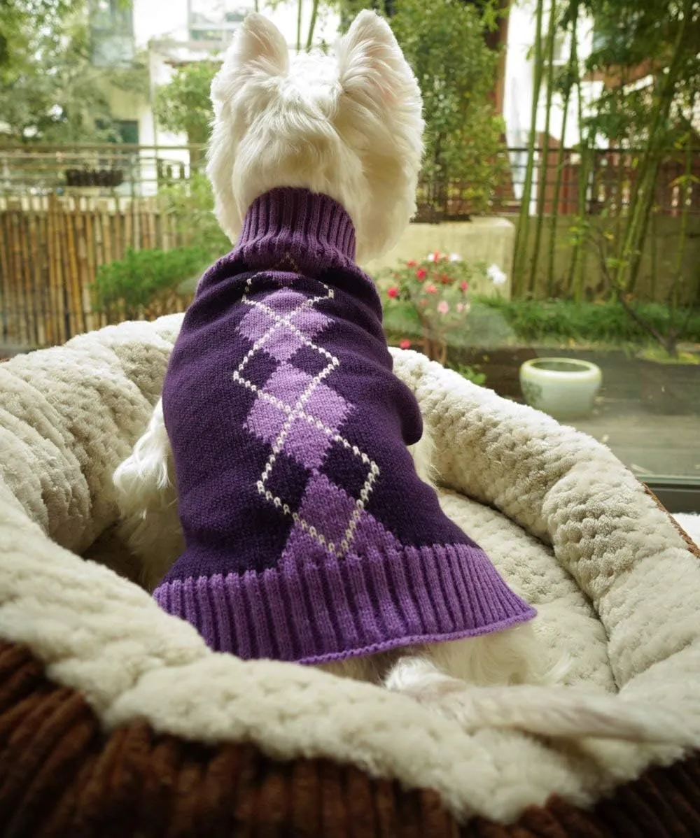 Argyle Knit Pet Sweaters Clothes for Small Dogs, Classic Purple Dog Sweater Cat Sweaters X-Small (XS) Size
