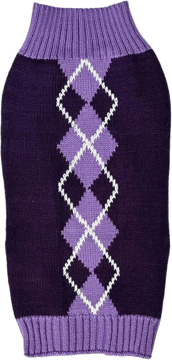 Argyle Knit Pet Sweaters Clothes for Small Dogs, Classic Purple Dog Sweater Cat Sweaters X-Small (XS) Size