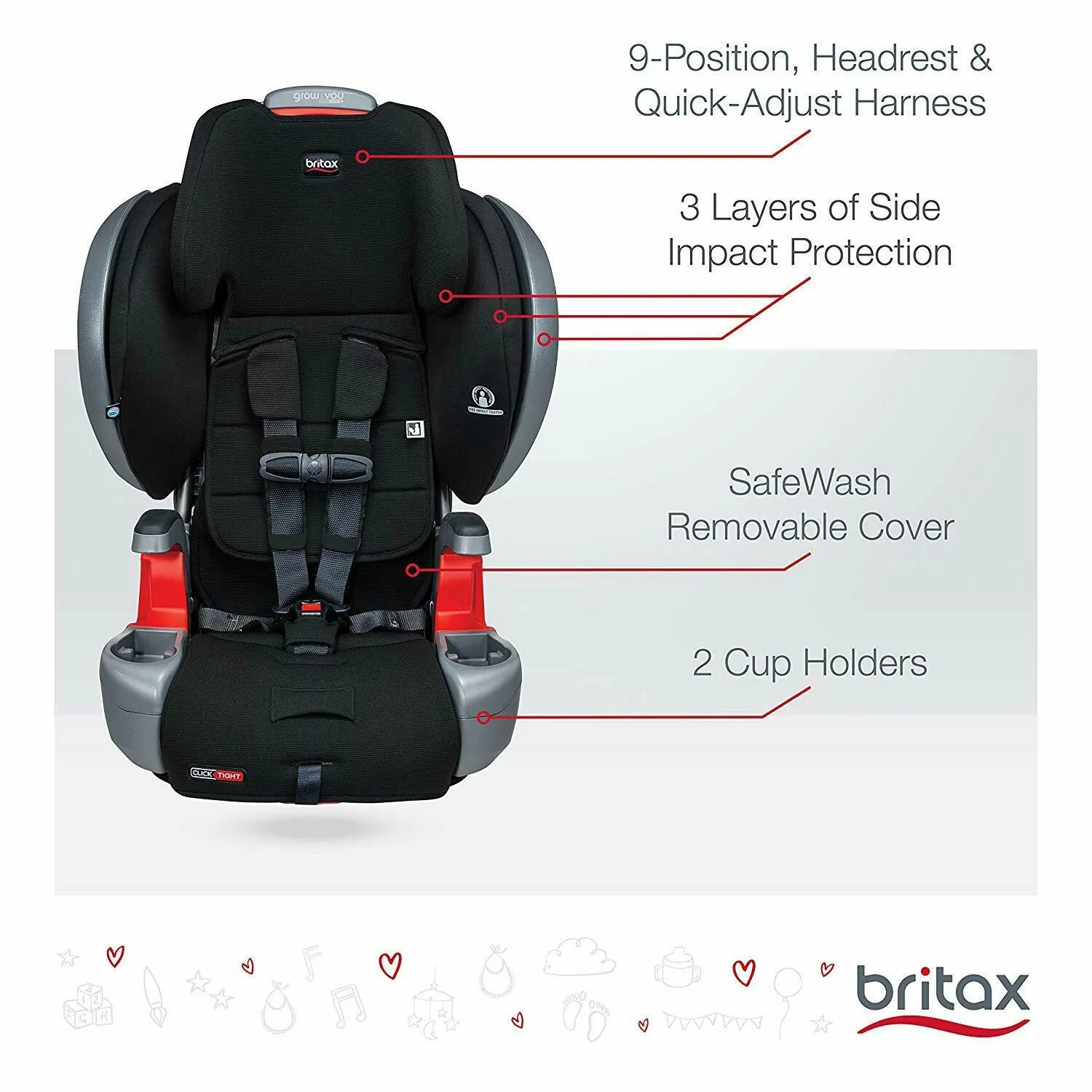 Britax Grow With You ClickTight Booster Car Seat - Cool Flow Grey