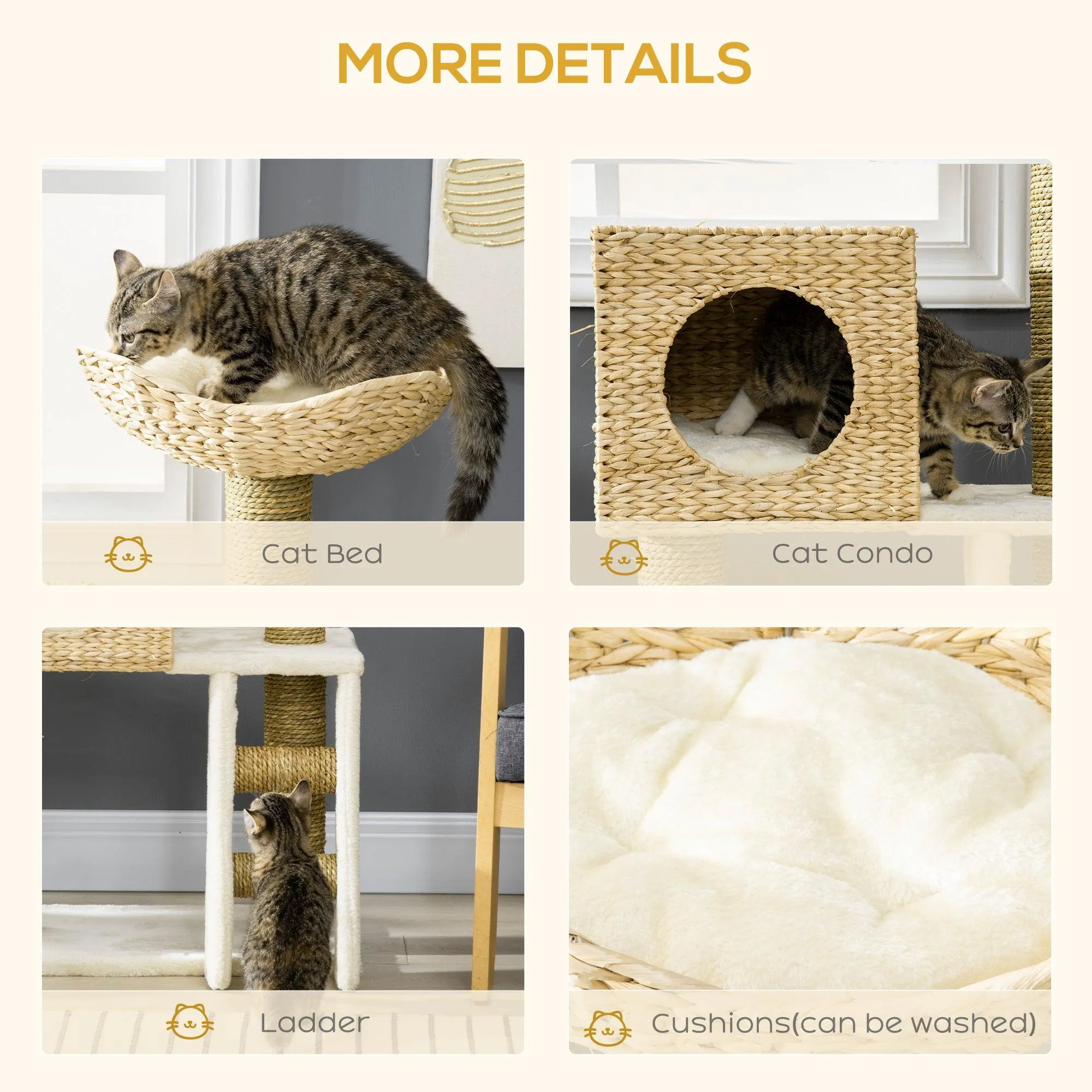 Cat Tower with Scratching Posts, Cat House, 100.5cm - Natural
