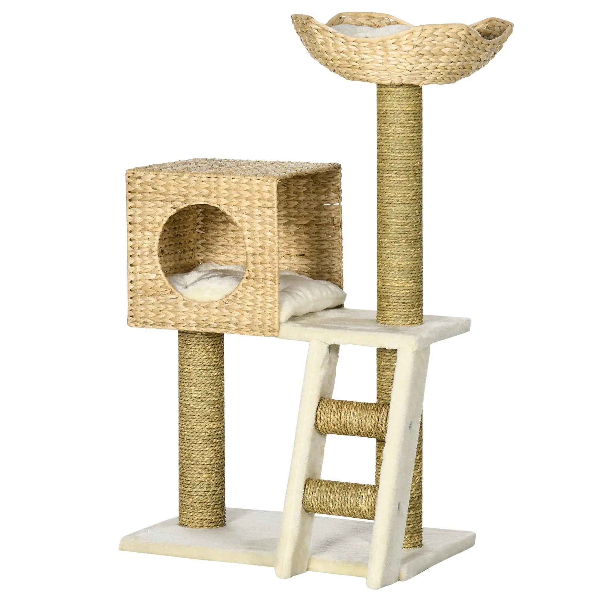 Cat Tower with Scratching Posts, Cat House, 100.5cm - Natural
