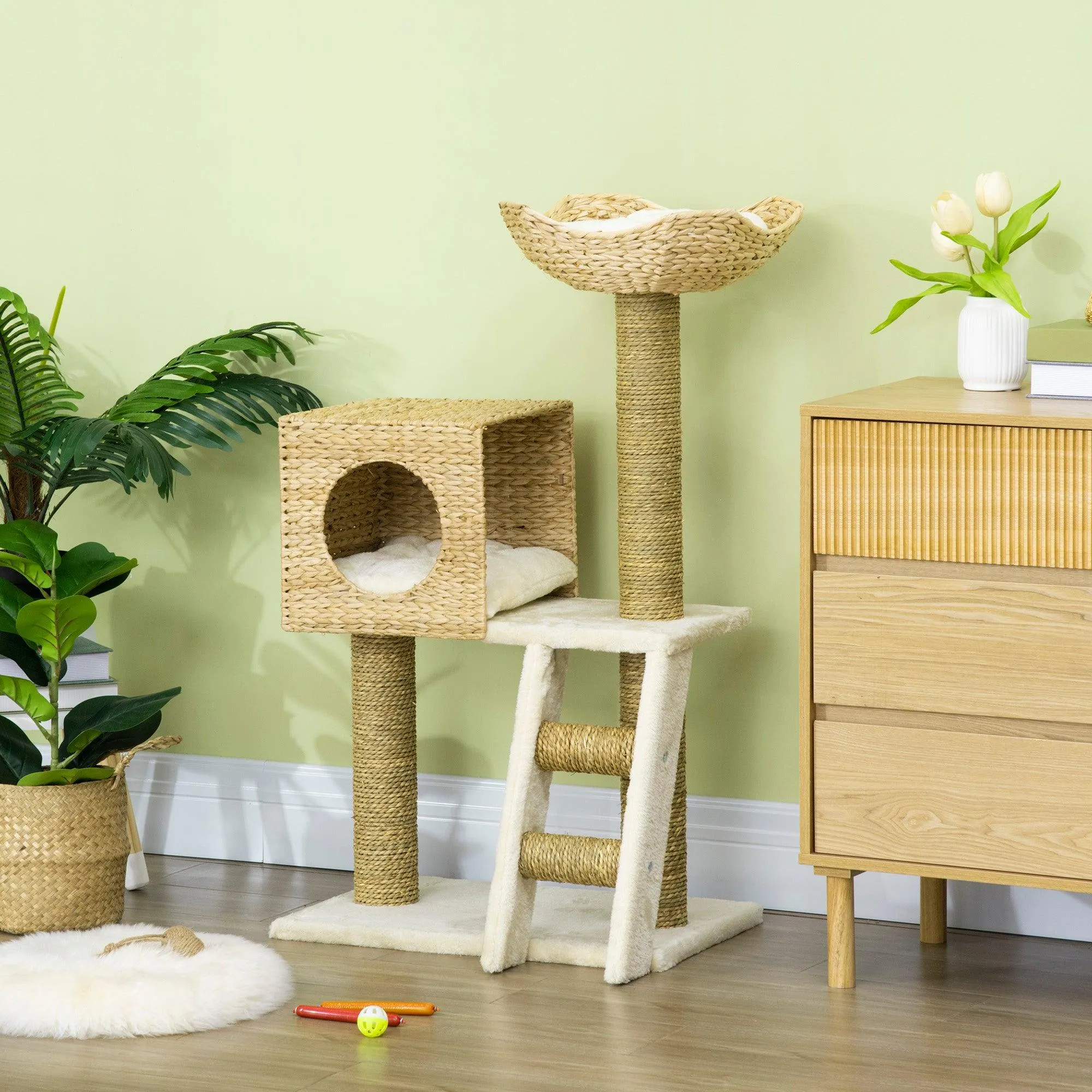Cat Tower with Scratching Posts, Cat House, 100.5cm - Natural