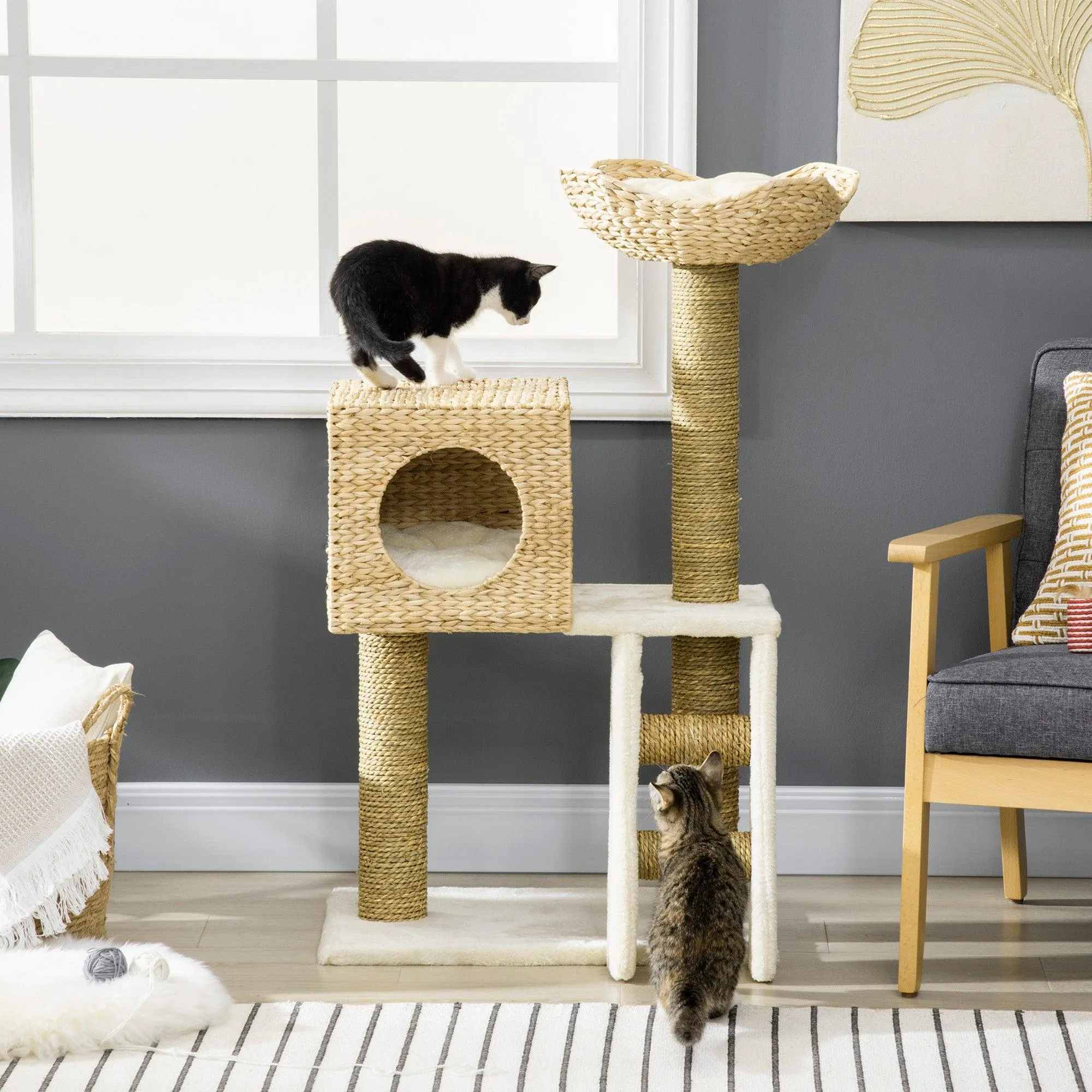 Cat Tower with Scratching Posts, Cat House, 100.5cm - Natural