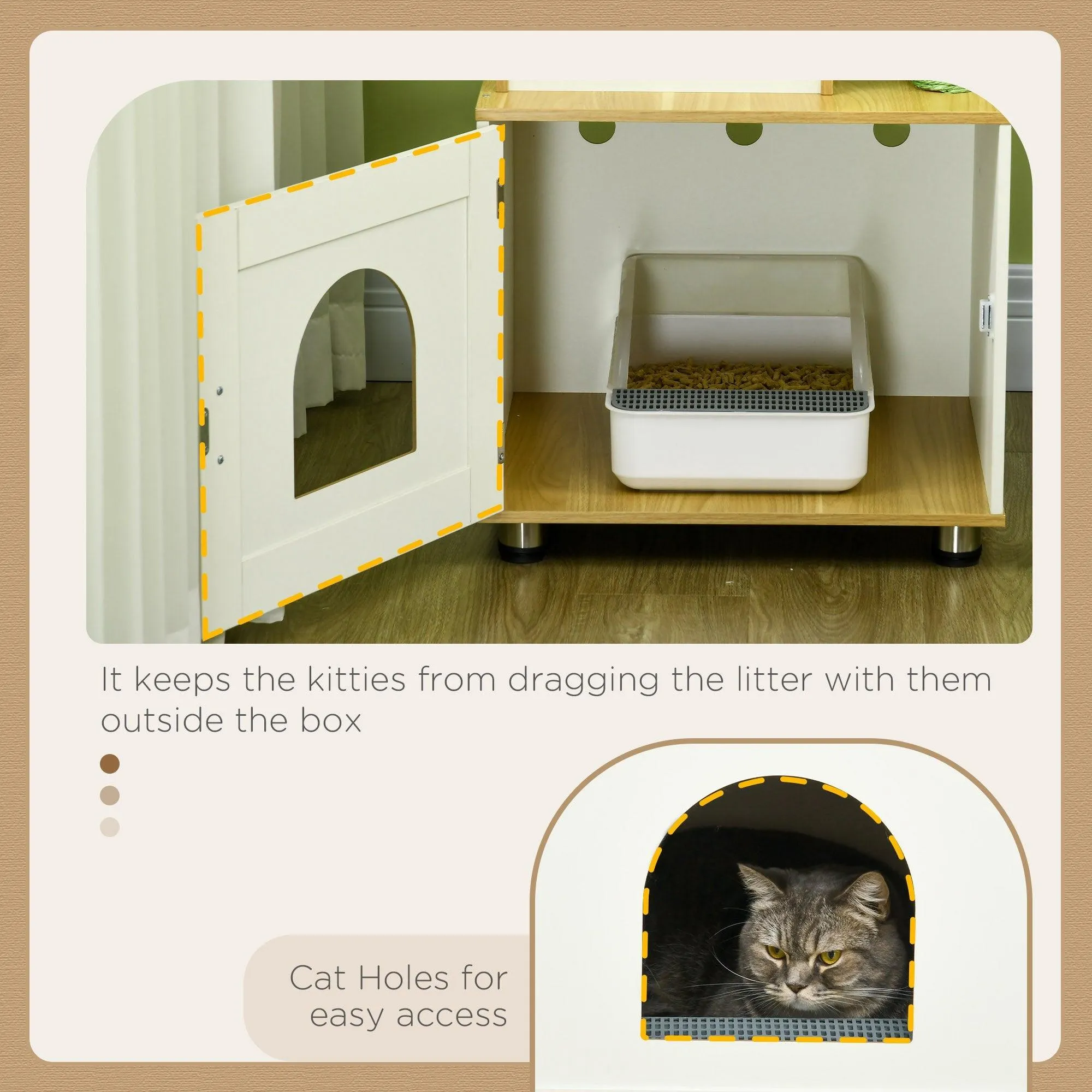 Cat Tree w/ Built-in Litter Box, 176cm - Oak & Green