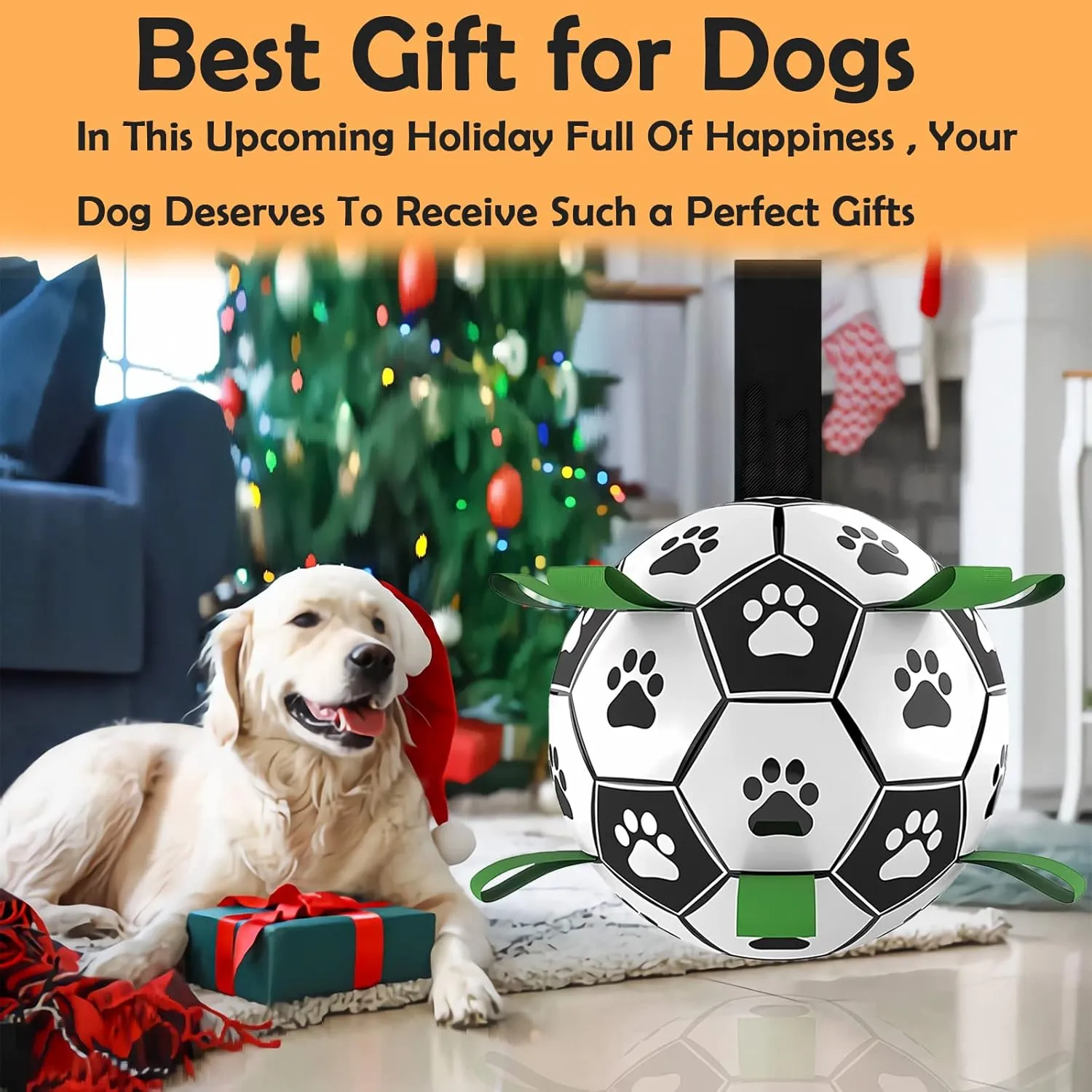 Dog Soccer Ball, Interactive Toys for Tug of War, Puppy Birthday Gifts, Tug Toy, Water Toy, Durable Balls for Small & Medium Size(6 inch)