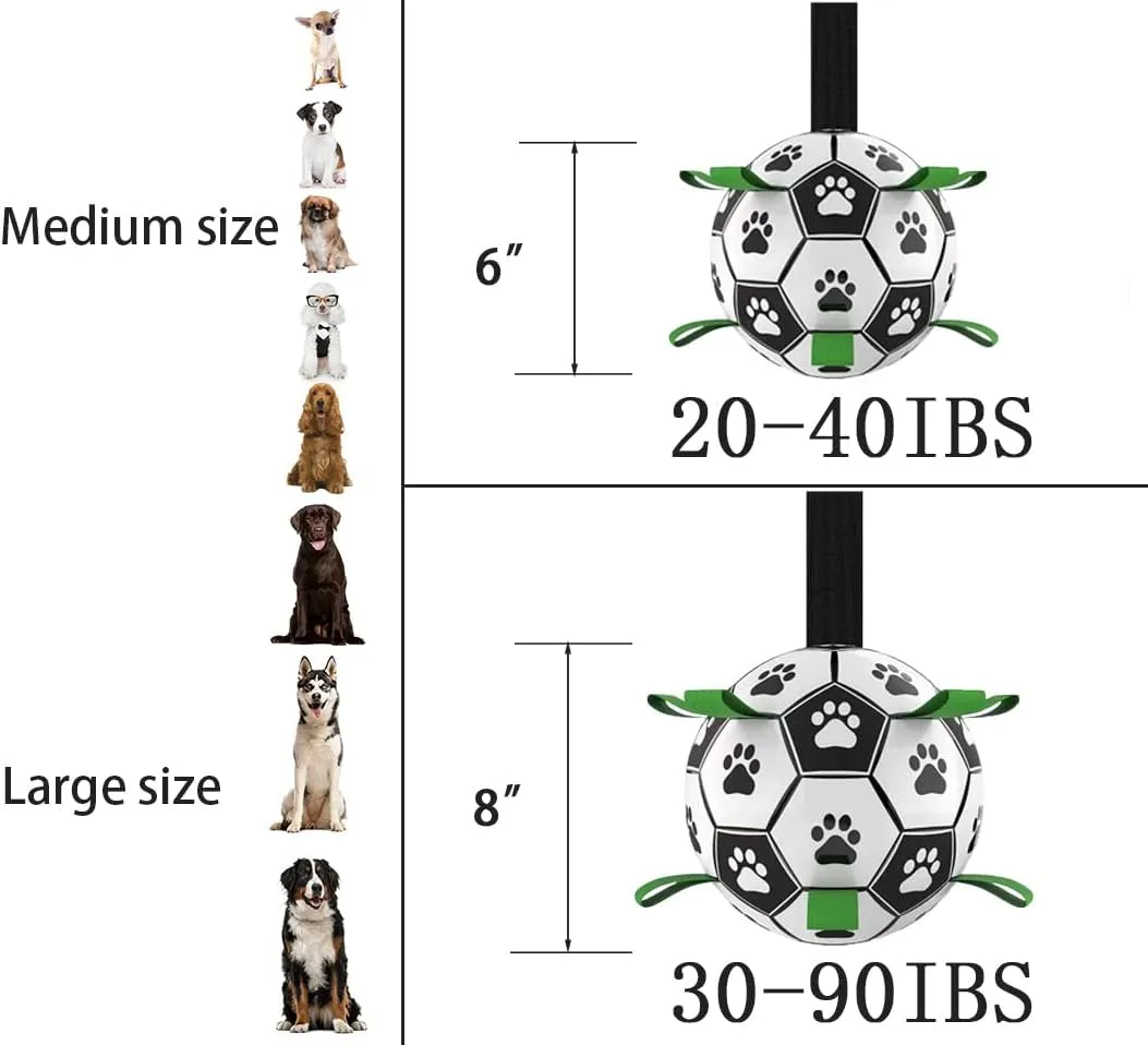 Dog Soccer Ball, Interactive Toys for Tug of War, Puppy Birthday Gifts, Tug Toy, Water Toy, Durable Balls for Small & Medium Size(6 inch)