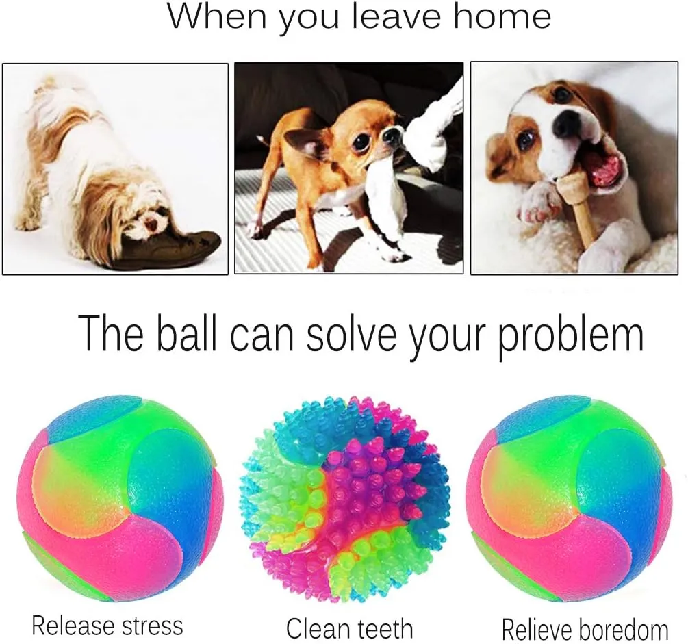 FineInno 4 pcs Light Up Dog Balls,Flashing Elastic Ball,Glow Ball,Glow in The Dark Interactive Pet Toys for Aggressive Chewers,Puppy, Cats, Dogs