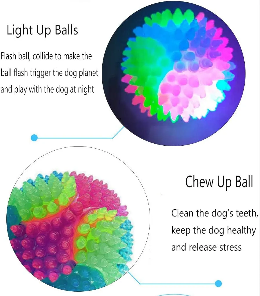 FineInno 4 pcs Light Up Dog Balls,Flashing Elastic Ball,Glow Ball,Glow in The Dark Interactive Pet Toys for Aggressive Chewers,Puppy, Cats, Dogs