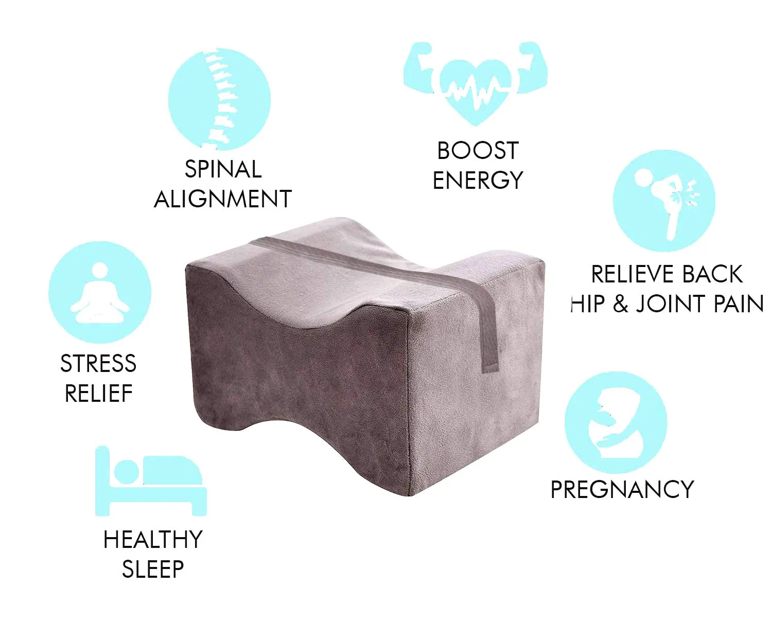Heart Home Memory Foam Orthopedic Knee Support Leg Rest Pillow for Side Sleepers, for Relief from Sciatica, Back Pain, Leg Pain, Pregnancy, Post Surgery, Hip & Joint Pain (Grey)- HEART157 (HEART0157)