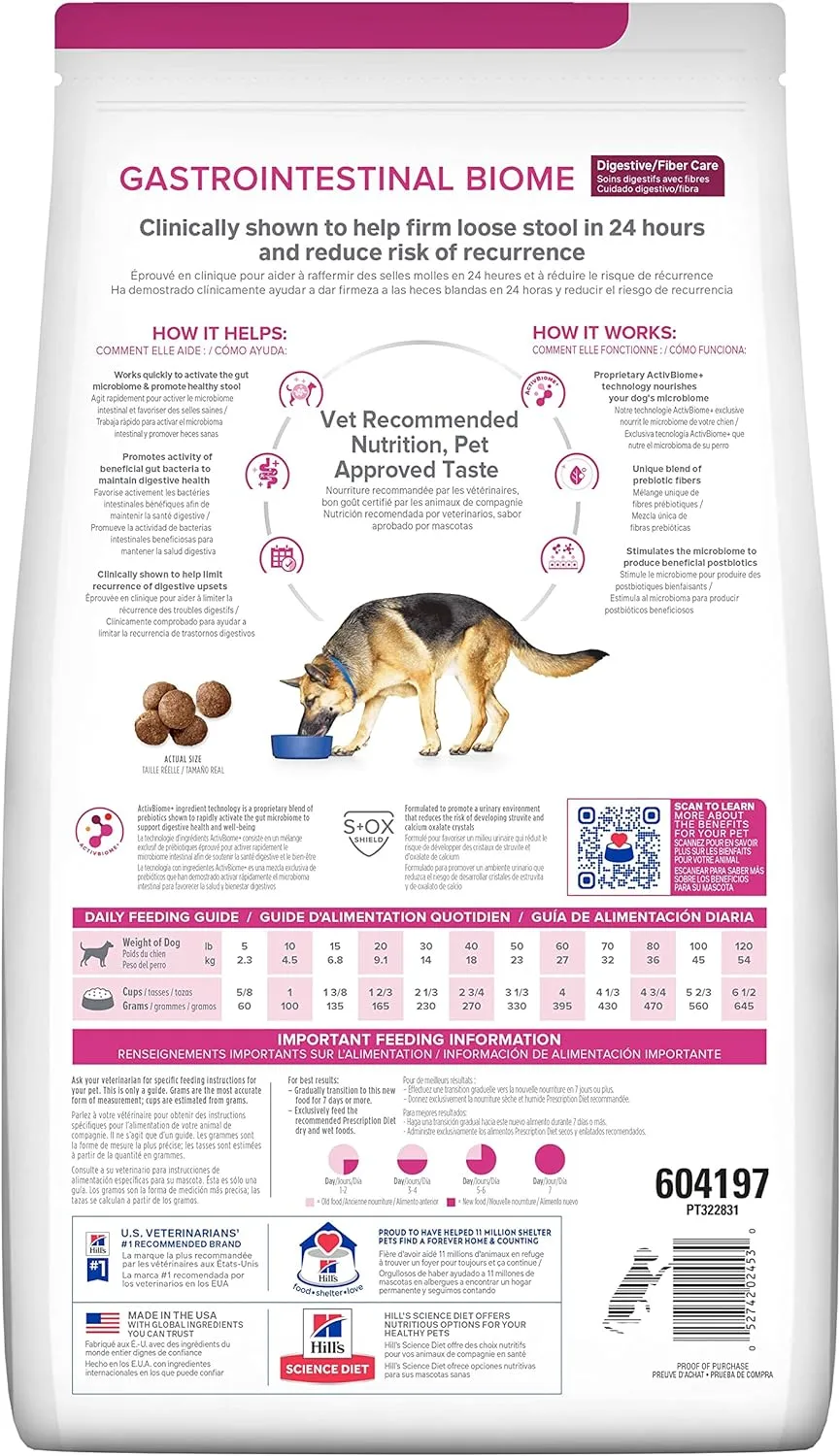 Hill's Prescription Diet Gastrointestinal Biome Digestive/Fiber Care with Chicken Dry Dog Food, Veterinary Diet, 16 lb. Bag