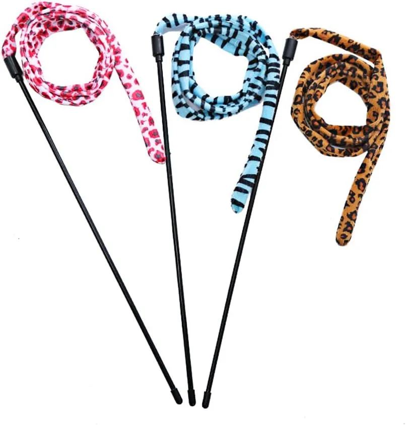 IUHKBH Cat Wand Toys, 3 PCS Flexible String Wands - Leopard Ribbon Cat Teaser Wand for Training & Exercising