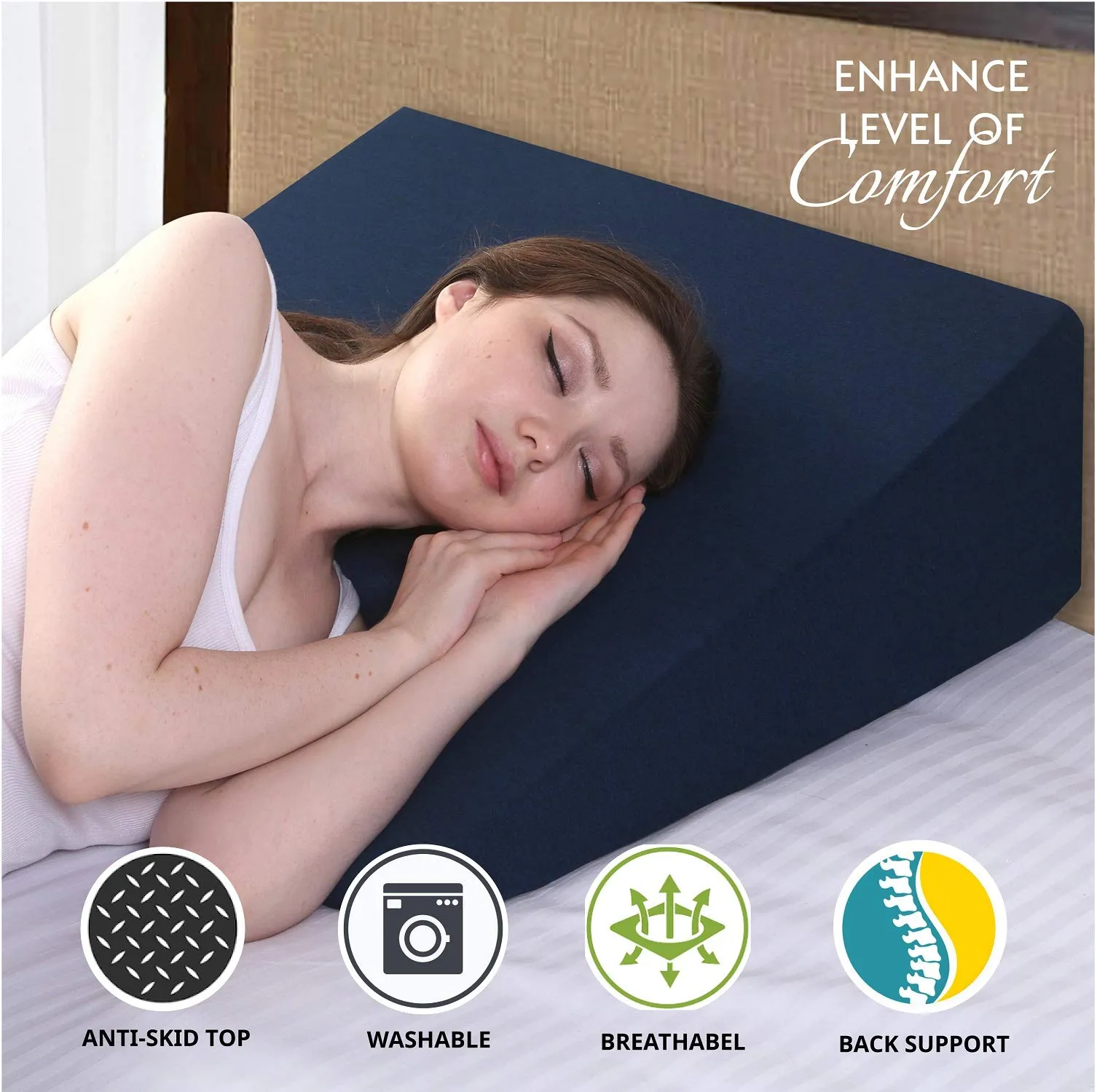 METRON-Gel Memory Foam Bed Wedge Pillow for Acid Re-Flux Sleeping Reading Anti-Snoring Post Surgeries Support Leg Rest Elevation |Comfort Level- Soft Support|Size 28x24x8 Inches(International)
