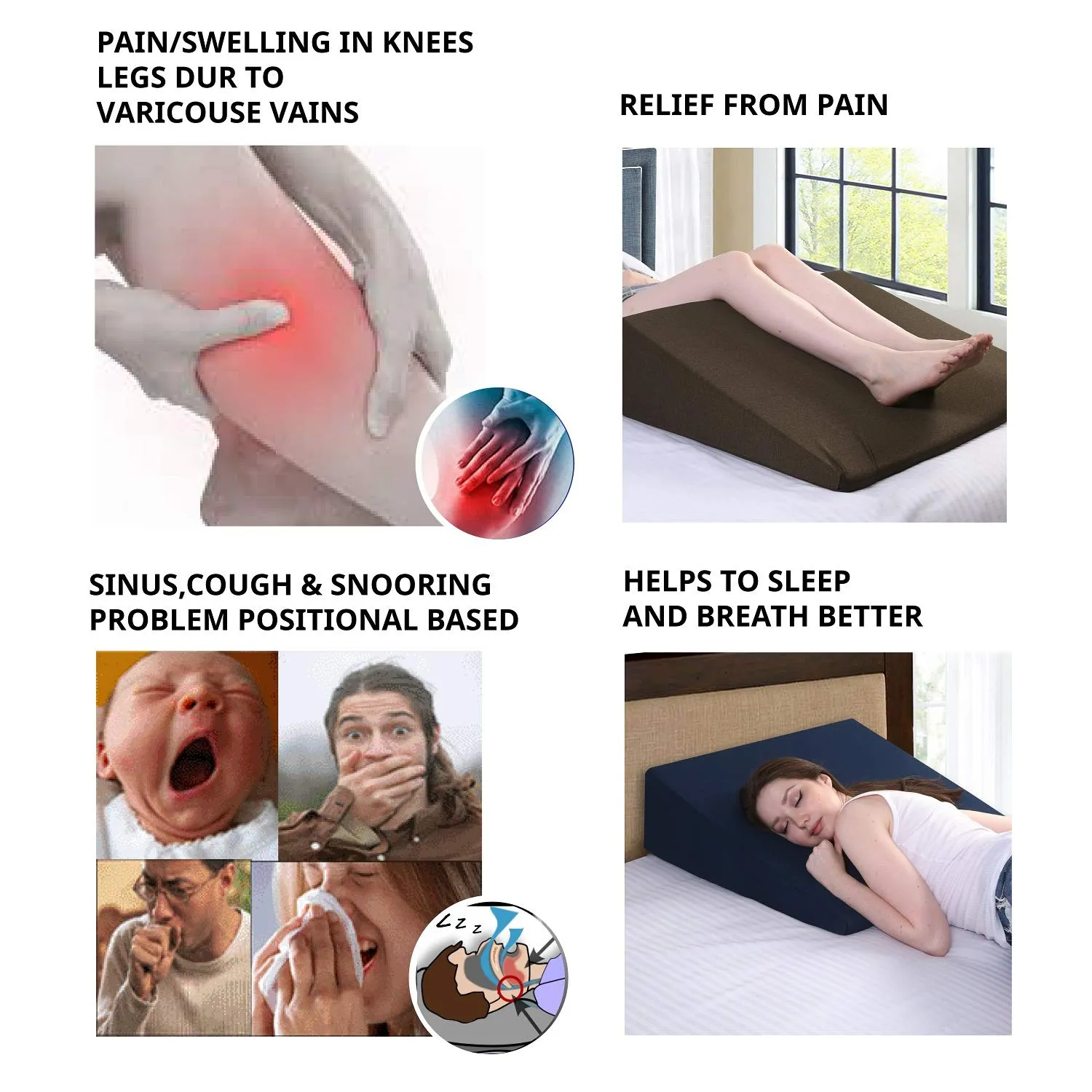 METRON-Gel Memory Foam Bed Wedge Pillow for Acid Re-Flux Sleeping Reading Anti-Snoring Post Surgeries Support Leg Rest Elevation |Comfort Level- Soft Support|Size 28x24x8 Inches(International)