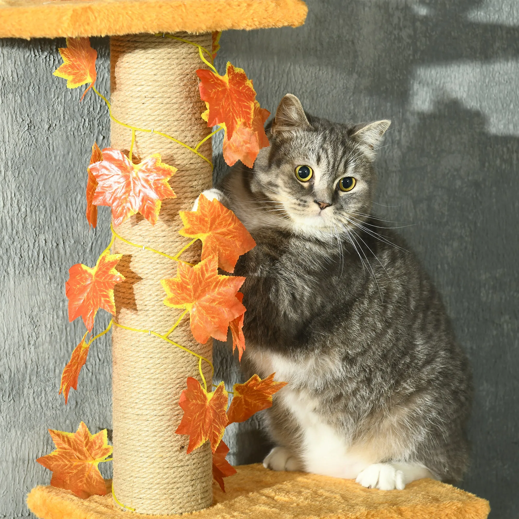 PawHut 242cm Adjustable Floor-To-Ceiling Cat Tower w/ Anti-Slip Kit - Orange