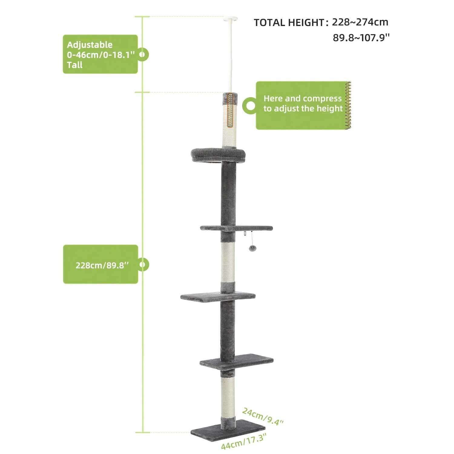 PAWZ Road Interactive Adjustable 5-Tier Floor to Ceiling Cat Tower