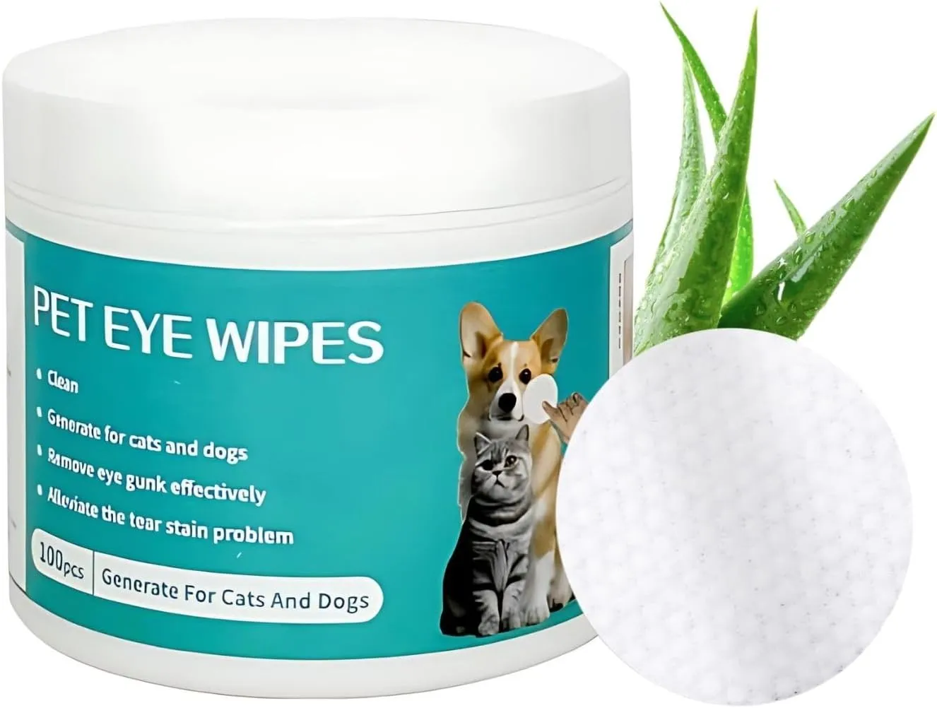 Pet Eye Wipes for Cats and Dogs, Dog Eye Wipes, Eye Wipes for Dogs, Pet Eye Wipes for Remove Tear Stain, Eye Debris, 100 Count
