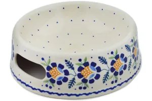 Polish Pottery 8" Pet Bowl Orange And Blue Flower