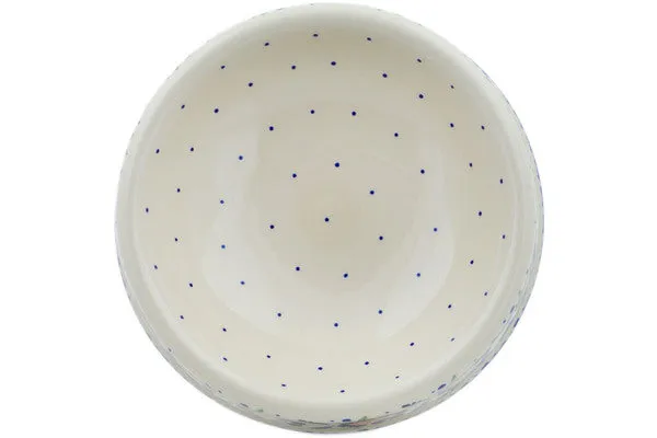Polish Pottery 8" Pet Bowl Orange And Blue Flower