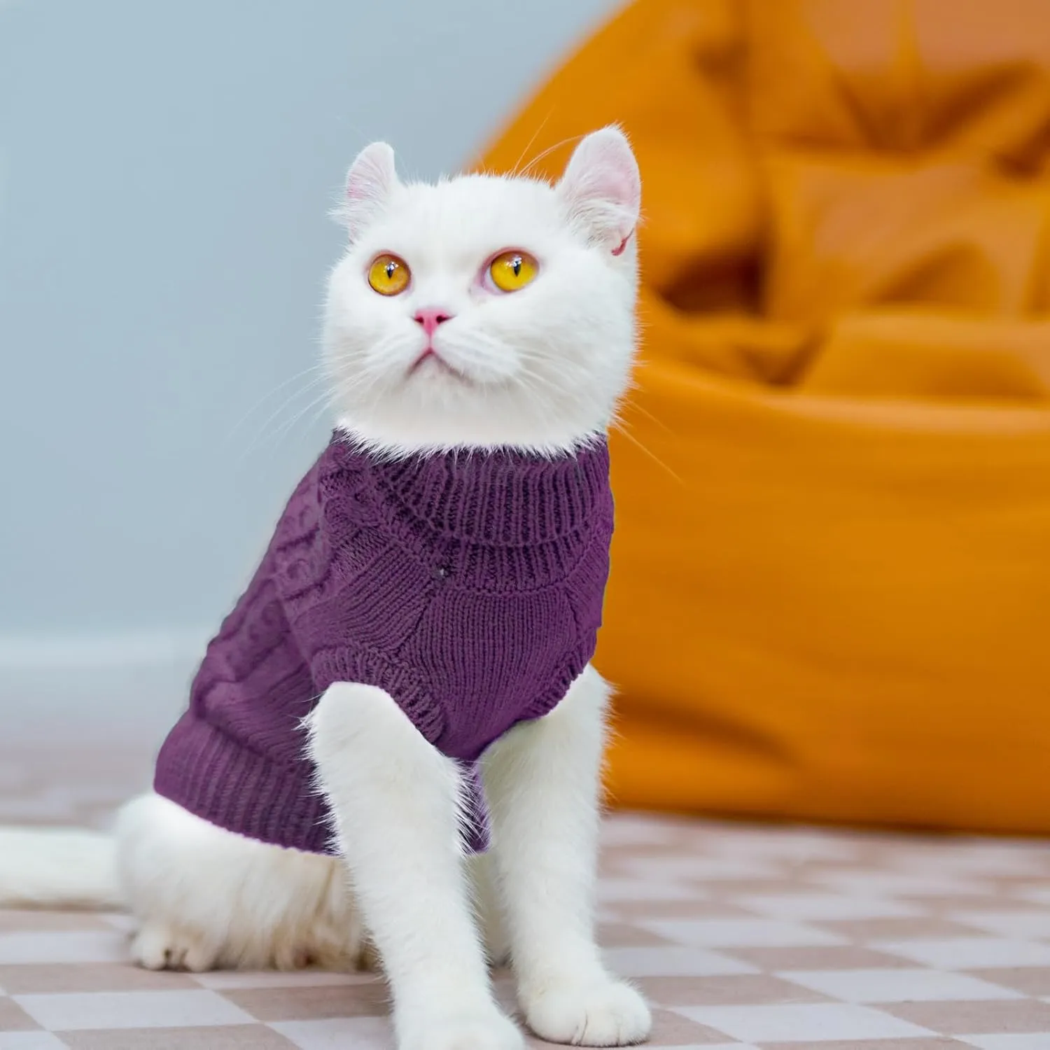PUPTECK Winter Cat Sweater Coat - Soft Warm Cold Weather Clothes Knitwear for Kittens & Small Dogs Indoor Outdoor Wearing, Knitted Classic for Doggies Kitties Girls Boys, Purple, M