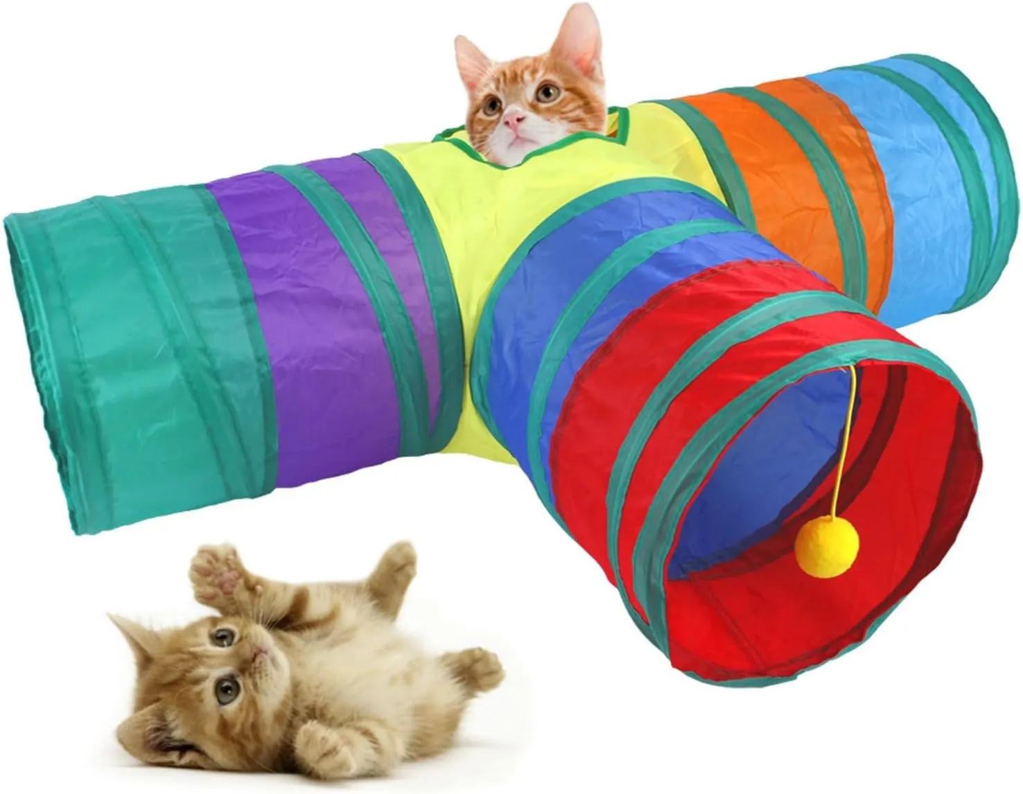 Rainbow Cats Tunnels with Interactive Ball Indoors Kitty Play Tunnel for Indoor Outdoor, Cat Tunnel Large Cat Toy Kitten Kitty Rabbt (3 Way)