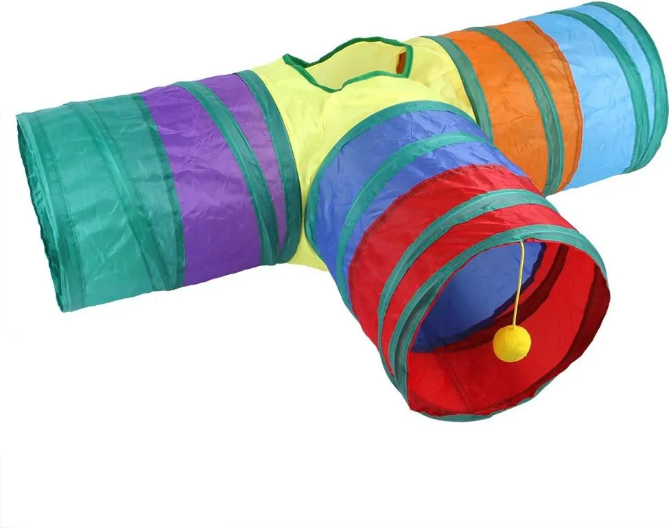 Rainbow Cats Tunnels with Interactive Ball Indoors Kitty Play Tunnel for Indoor Outdoor, Cat Tunnel Large Cat Toy Kitten Kitty Rabbt (3 Way)