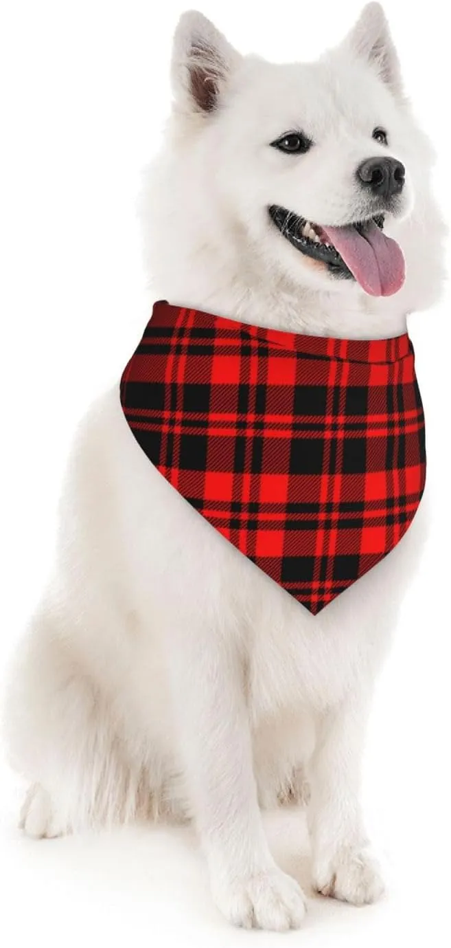Red Scottish Plaid Checkered Dog Bandana Scarf Triangle Bibs Pet Accessories Cat Kerchief