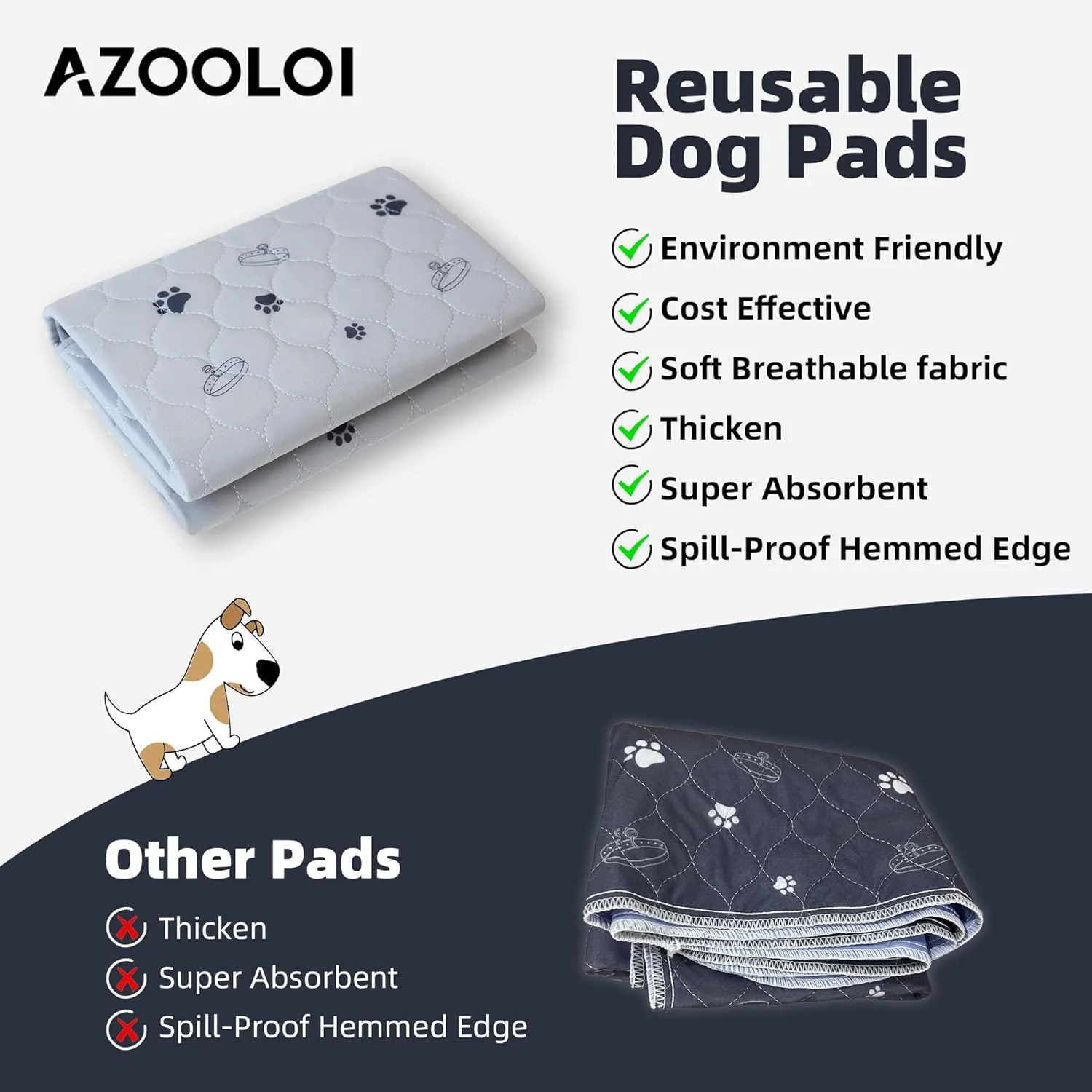 Reusable Pet Pee Pads, AZOOLOI 4 Pack 18"x24" Ultra-Absorbent Washable Puppy Pads with Non-Slip Grip and Cute Print, Leak-Proof Dog Pee Pad for Training, Whelping, Housebreaking, Incontinence, Playpen