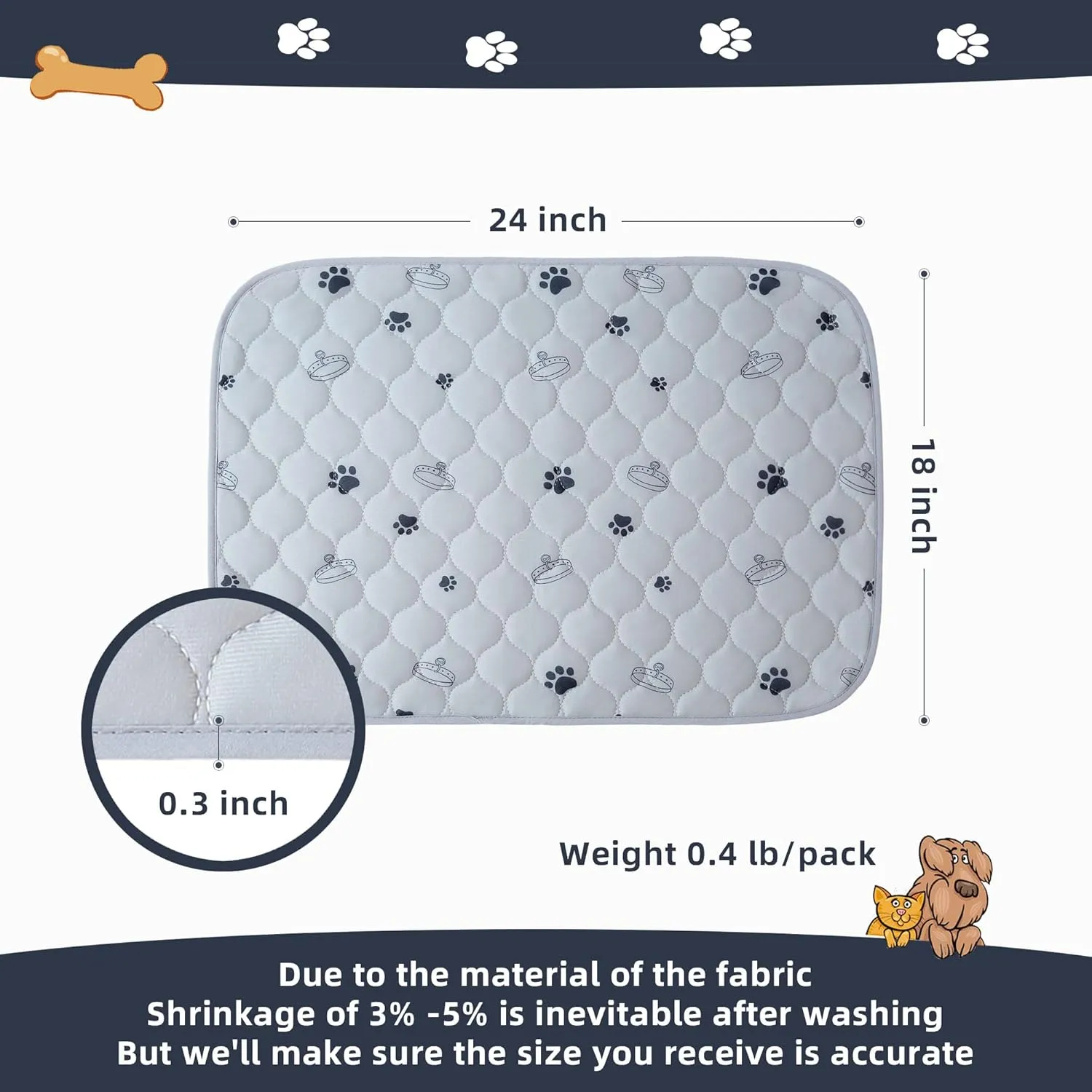 Reusable Pet Pee Pads, AZOOLOI 4 Pack 18"x24" Ultra-Absorbent Washable Puppy Pads with Non-Slip Grip and Cute Print, Leak-Proof Dog Pee Pad for Training, Whelping, Housebreaking, Incontinence, Playpen