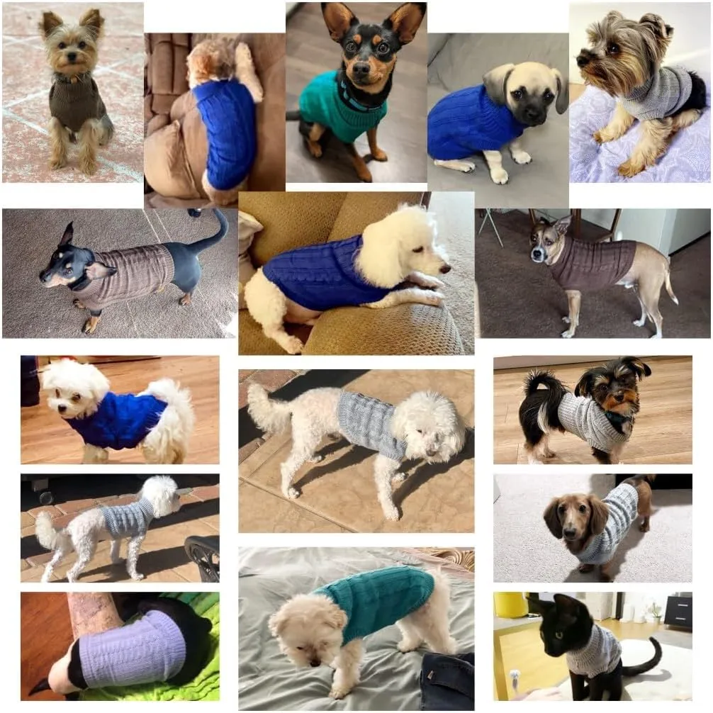 Small Dog Sweaters Knitted Pet Cat Warm Dog Sweatshirt Winter Clothes Kitten Puppy Sweater (Medium,Dark Blue)
