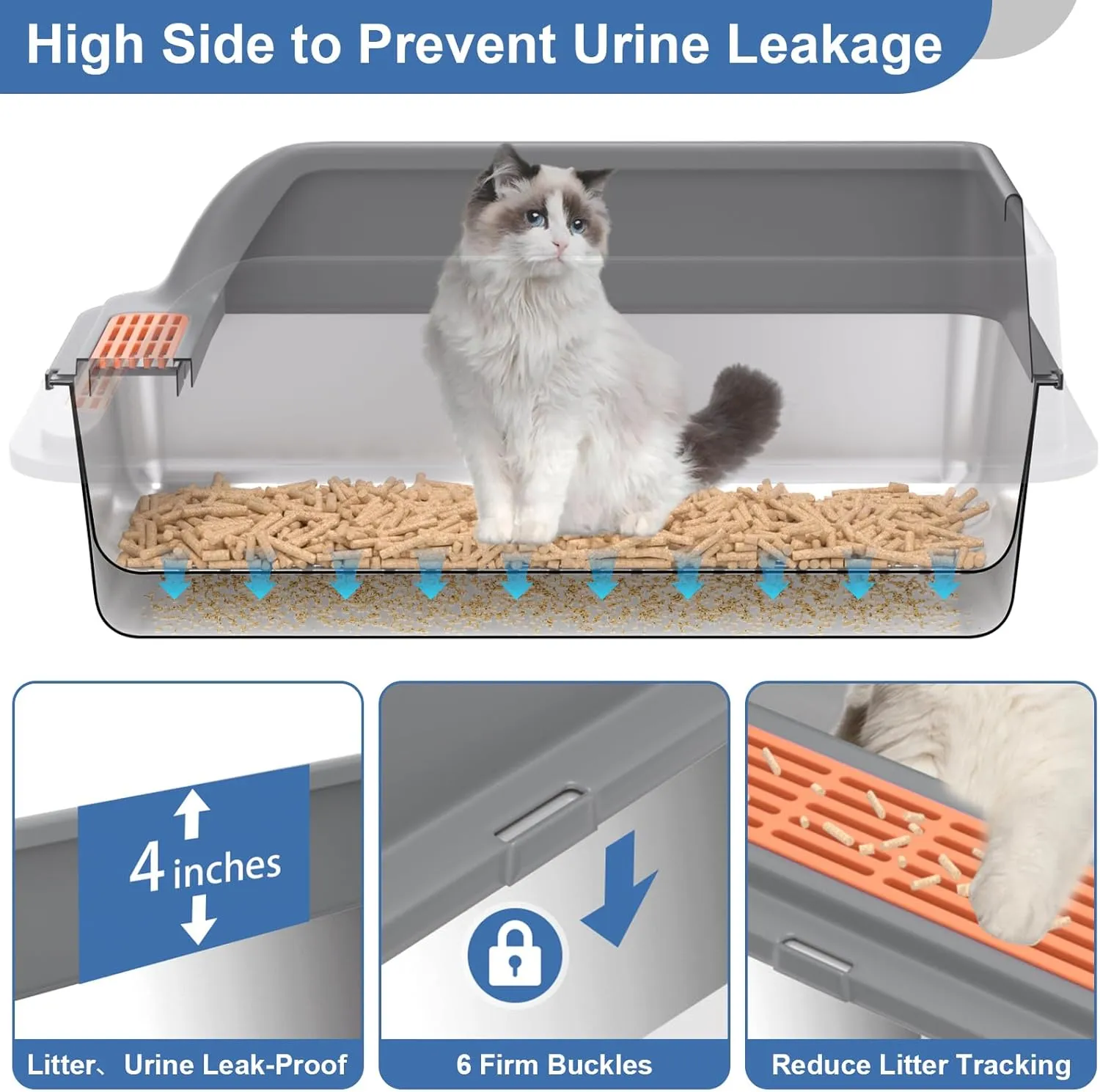 Stainless Steel Sifting Litter Box with Lid, Medium Sifting Cat Litter Box for Pine Pellets & Small Cats, Metal Pellet Sifter Litter Pan System for Odor Control, Sifting Cat Box Liners & Scoop