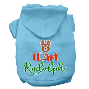 Team Rudolph Screen Print Dog Hoodie Baby Blue L