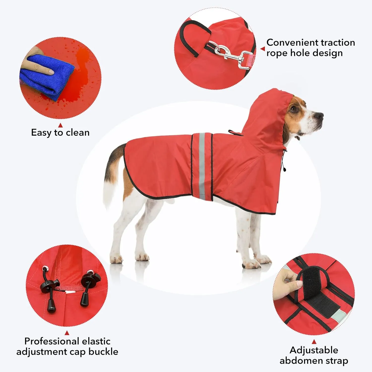 Waterproof Dog Raincoat - Reflective Adjustable Pet Rain Coats Jacket, Lightweight Dog Hooded Poncho Raincoats for Small Dogs (Red, Medium)