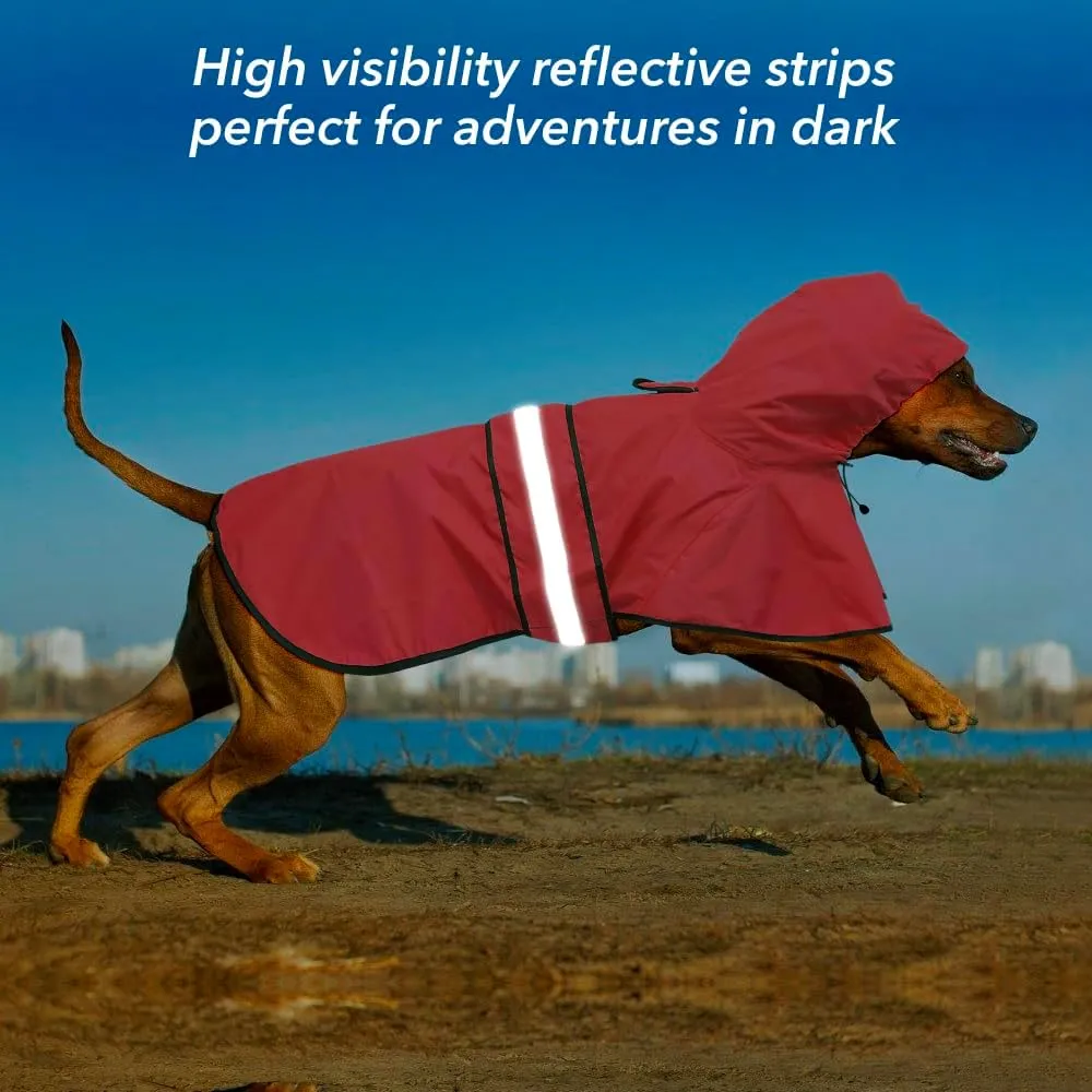 Waterproof Dog Raincoat - Reflective Adjustable Pet Rain Coats Jacket, Lightweight Dog Hooded Poncho Raincoats for Small Dogs (Red, Medium)