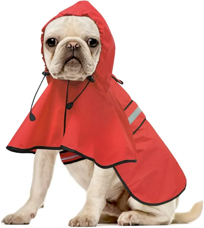 Waterproof Dog Raincoat - Reflective Adjustable Pet Rain Coats Jacket, Lightweight Dog Hooded Poncho Raincoats for Small Dogs (Red, Medium)